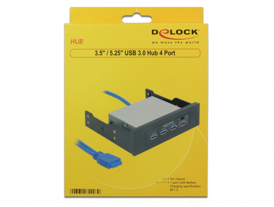 Imagine HUB 3.5"/5.25" cu 4 x USB 3.0-A, Delock 62903