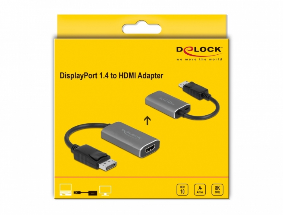 Imagine Adaptor DisplayPort 1.4 la HDMI 8K60Hz cu HDR T-M, Delock 63118