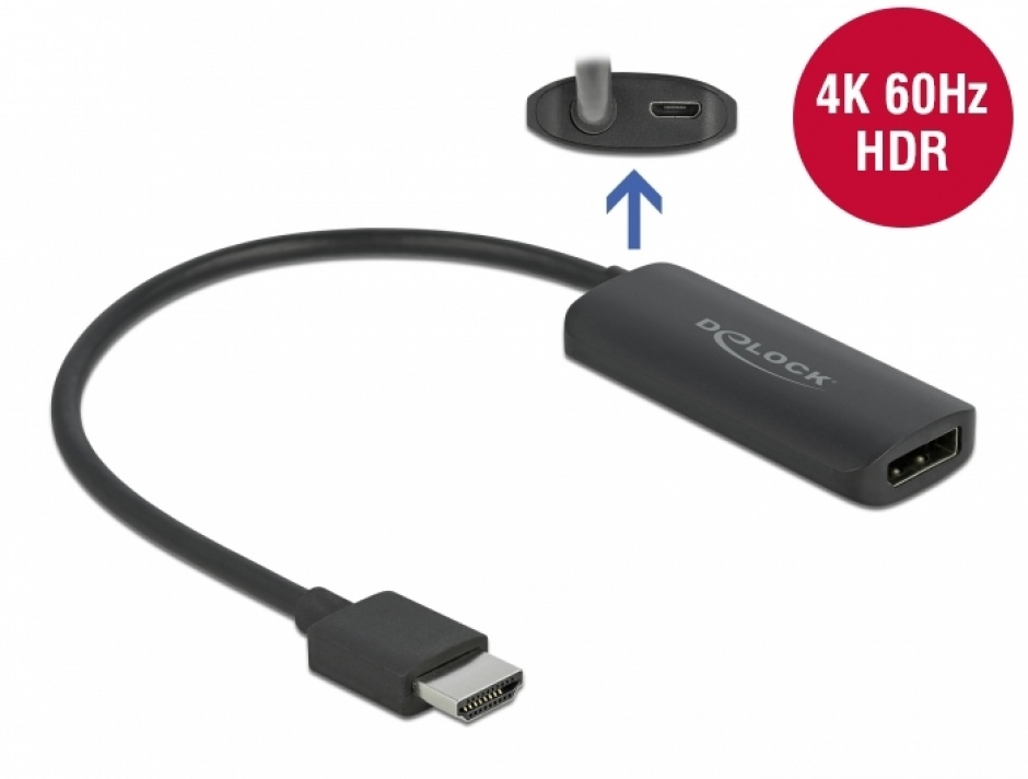 Imagine Adaptor HDMI la DisplayPort 4K60Hz T-M, Delock 63206