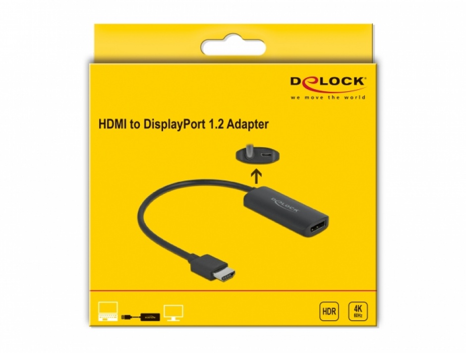 Imagine Adaptor HDMI la DisplayPort 4K60Hz T-M, Delock 63206