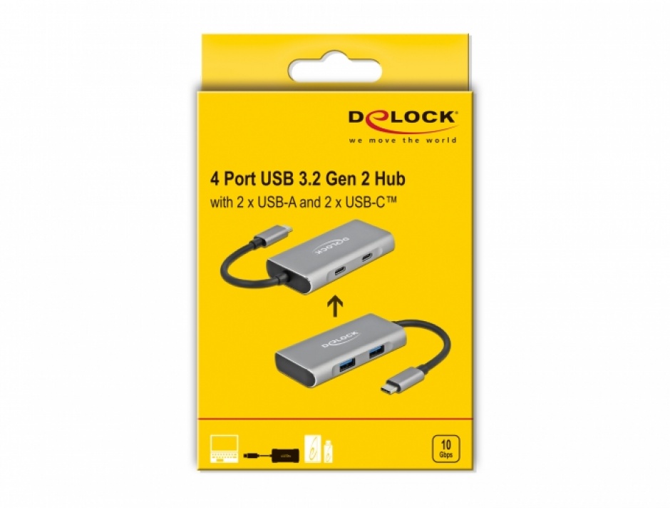 Imagine HUB 3.2 Gen 2-C la 2 x USB-A + 2 x USB-C, Delock 63260