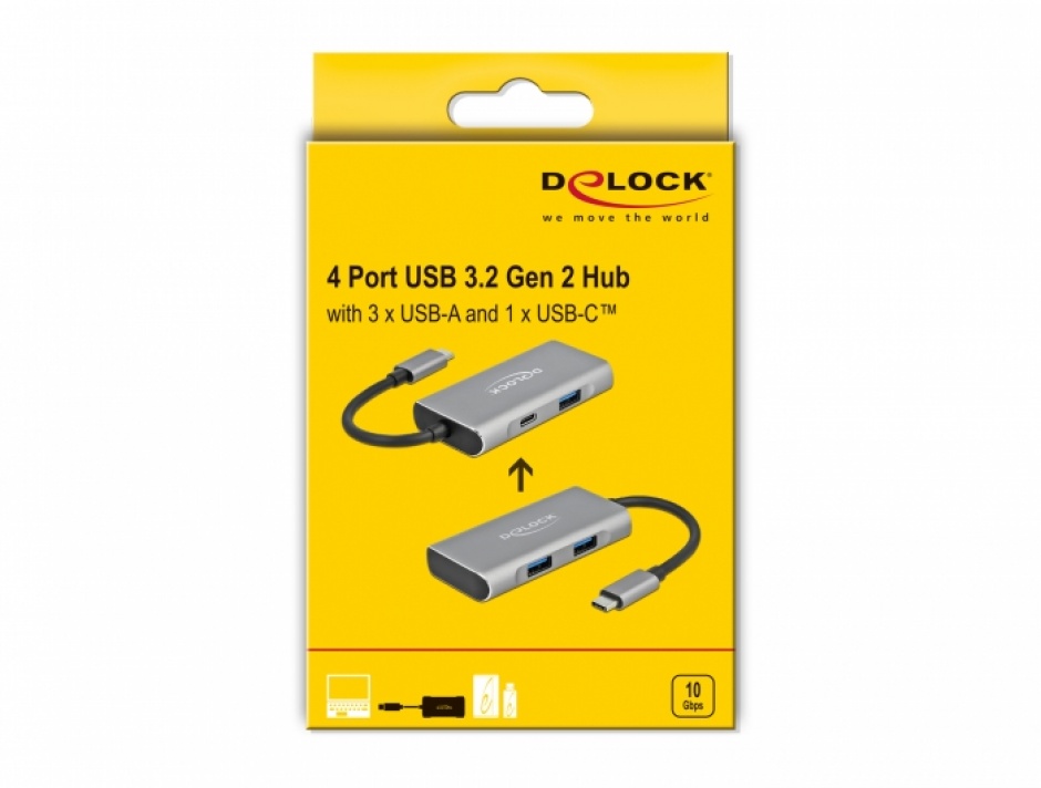 Imagine HUB 3.2 Gen 2-C la 3 x USB-A + 1 x USB-C, Delock 63261
