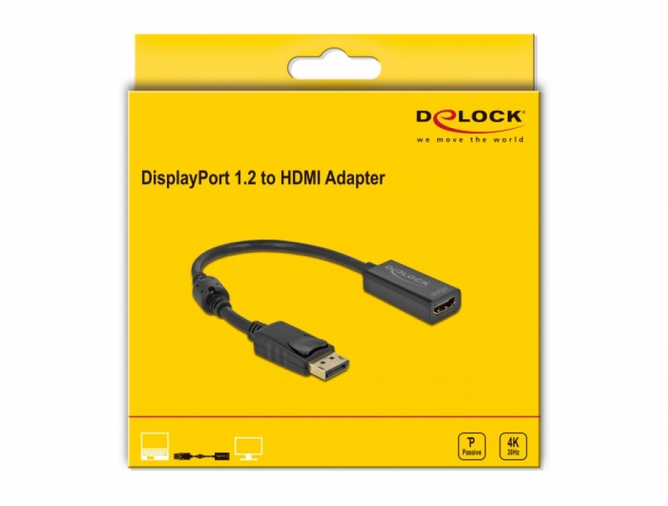 Imagine Adaptor Displayport la HDMI T-M 1.2 4K Pasiv Negru, Delock 63559