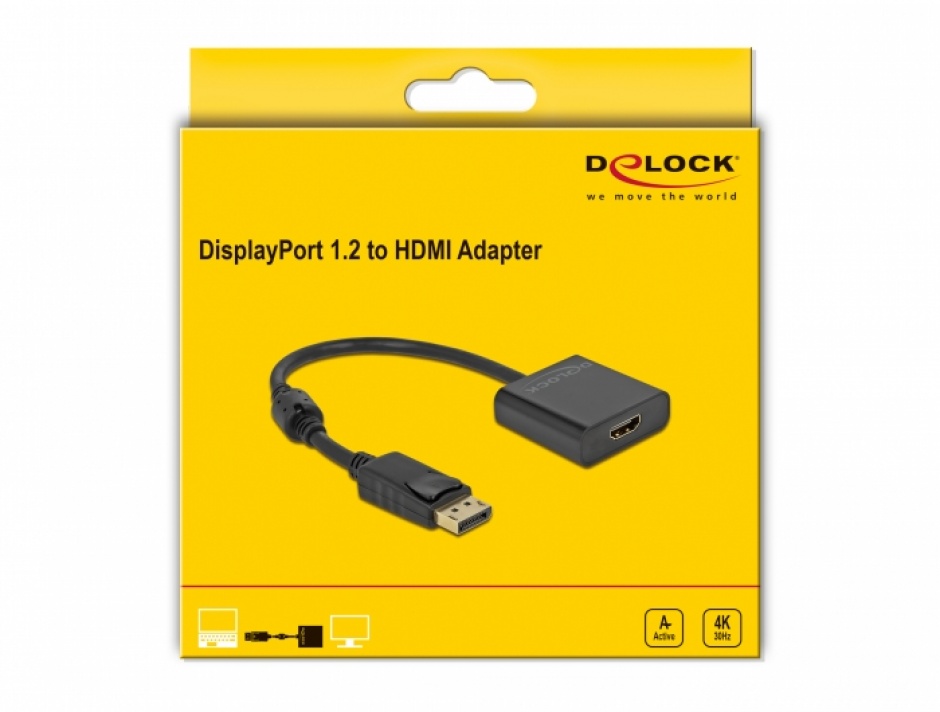 Imagine Adaptor Displayport la HDMI T-M 1.2 4K Activ Negru, Delock 63585