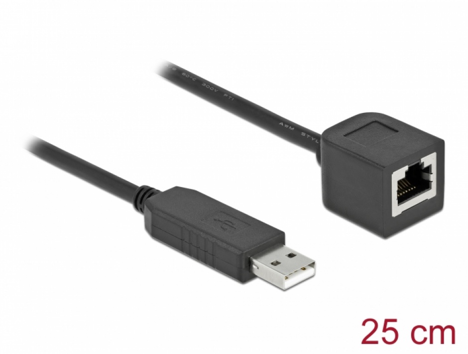 Imagine Cablu USB la serial RS-232 RJ45 (pentru router Cisco) T-M 0.25m, Delock 64162