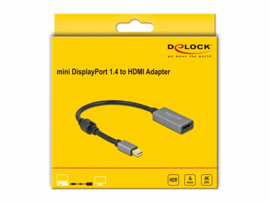 Imagine Adaptor activ mini DisplayPort 1.4 la HDMI 4K60Hz (HDR) T-M, Delock 66570