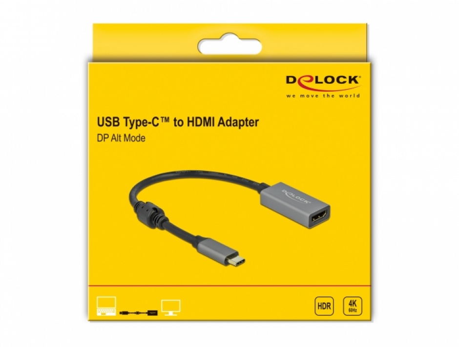 Imagine Adaptor activ USB-C la HDMI (DP Alt Mode) 4K60Hz (HDR) T-M, Delock 66571