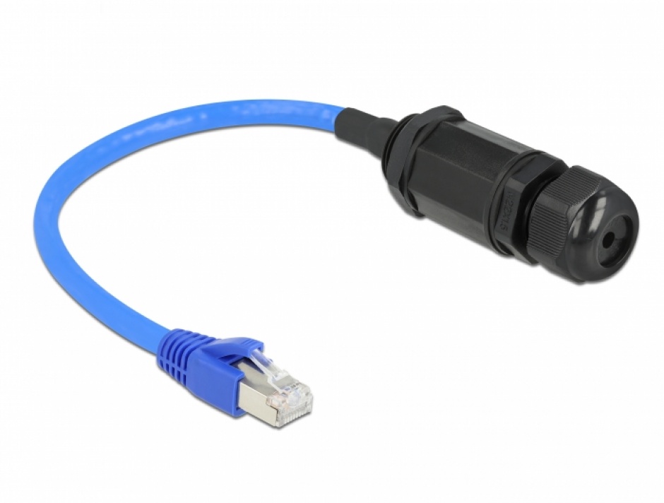 Imagine Cablu prelungitor RJ45 Cat.6 waterproof 0.25m Bleu, Delock 66808