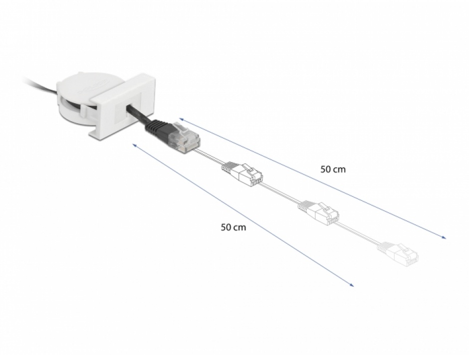 Imagine Modul Easy 45 cu cablu retractabil RJ45 Cat.5e Negru, Delock 81361