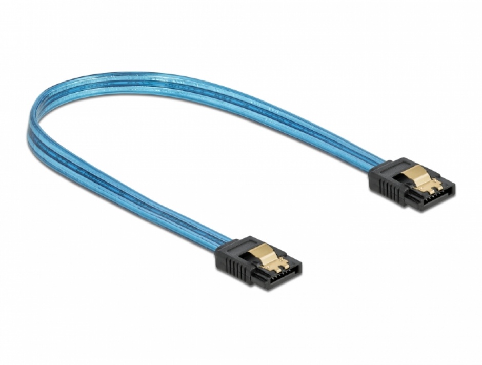 Imagine Cablu SATA III 6 Gb/s UV glow effect 20cm Albastru, Delock 82121