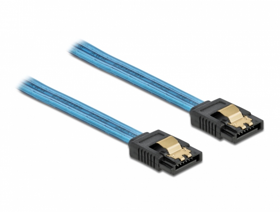 Imagine Cablu SATA III 6 Gb/s UV glow effect 70cm Albastru, Delock 82133
