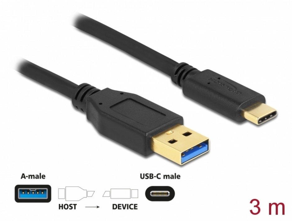 Imagine Cablu USB 3.2-A Gen1 la USB type C T-T 3m, Delock 84006