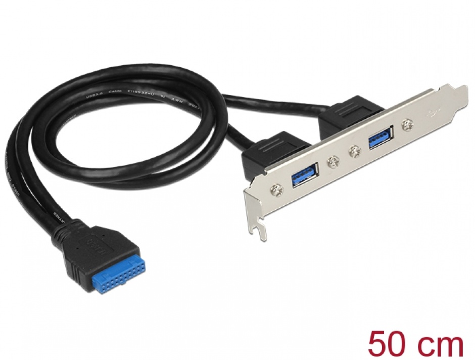 Imagine Bracket USB 3.0 19 pini intern la 2 x USB 3.0 extern, Delock 84836