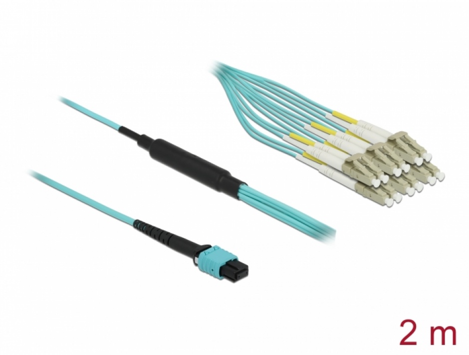 Imagine Cablu fibra optica MPO la 12 x LC Duplex Multi-mode OM3 2m, Delock 84872