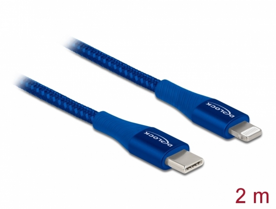 Imagine Cablu de date si incarcare USB Type-C la Lightning MFI Blue 2m, Delock 85417