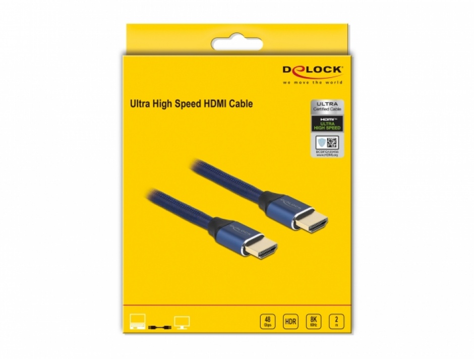 Imagine Cablu Ultra High Speed HDMI 48 Gbps 8K60Hz/4K240Hz 2m Blue Certificat, Delock 85447