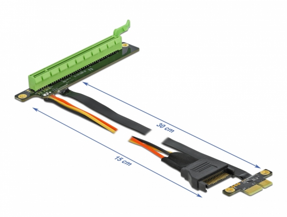 Imagine Riser Card PCI Express x1 la x16 + cablu flexibil 30cm, Delock 85762