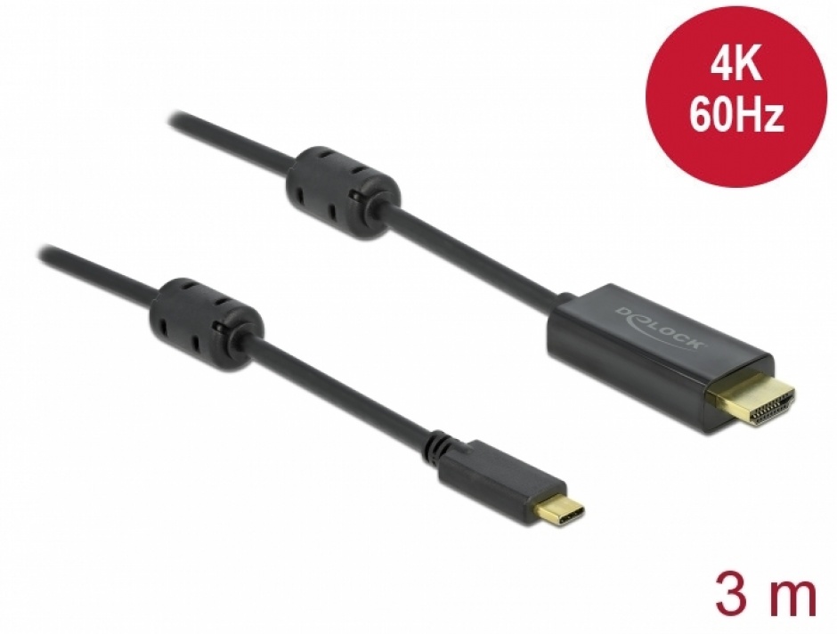 Imagine Cablu activ USB Type-C la HDMI (DP Alt Mode) 4K60Hz T-T 3m Negru, Delock 85971