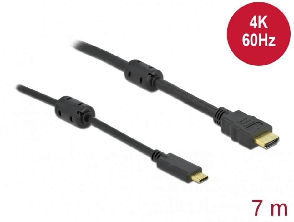 Imagine Cablu activ USB Type-C la HDMI (DP Alt Mode) 4K60Hz T-T 7m Negru, Delock 85973