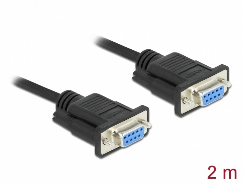 Imagine Cablu serial RS-232 Sub-D9 nullmodem M-M 2m Negru, Delock 86605