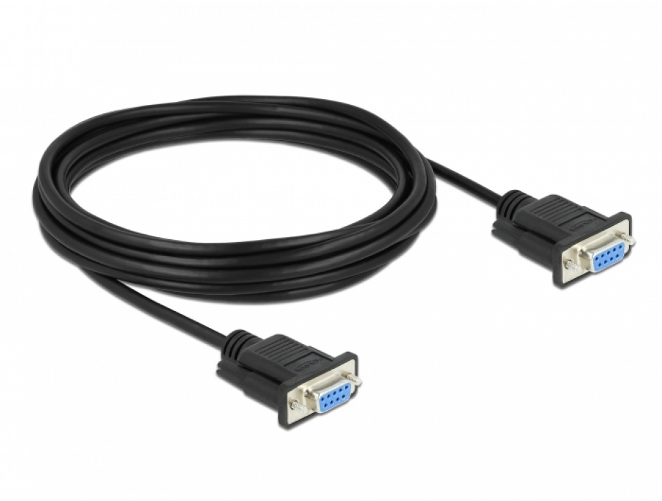 Imagine Cablu serial RS-232 Sub-D9 nullmodem M-M 5m Negru, Delock 86607