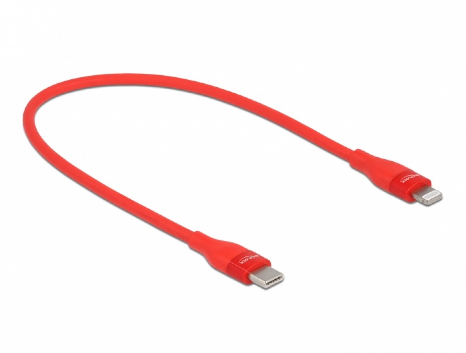 Imagine Cablu de date si incarcare USB Type-C la Lightning MFI 0.5m Rosu, Delock 86633
