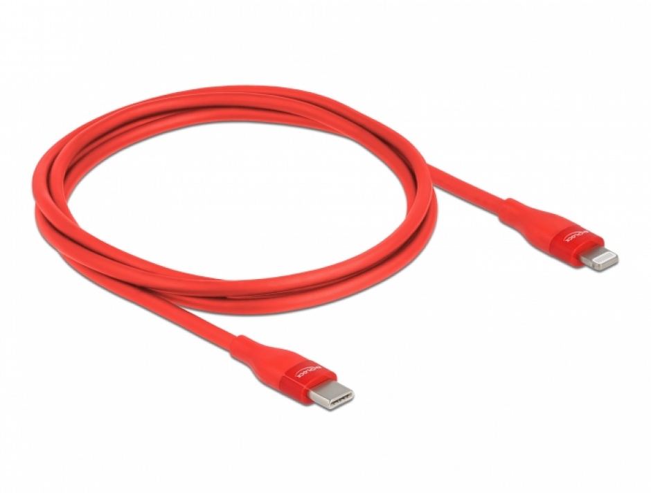 Imagine Cablu de date si incarcare USB Type-C la Lightning MFI 1m Rosu, Delock 86634