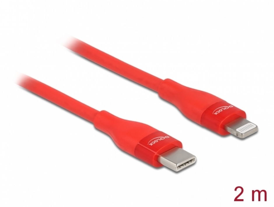 Imagine Cablu de date si incarcare USB Type-C la Lightning MFI 2m Rosu, Delock 86635