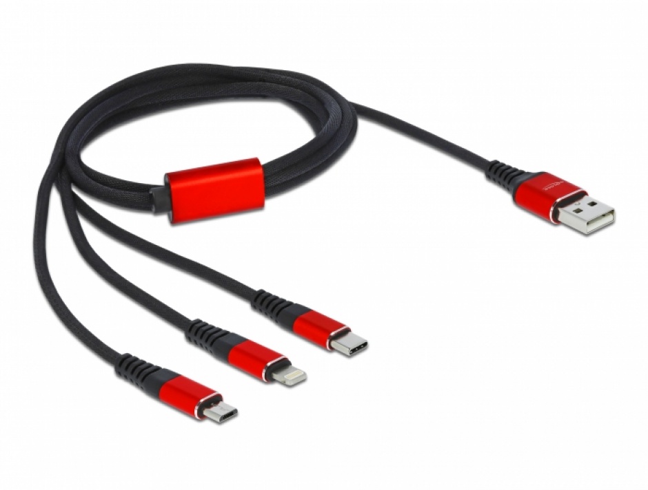Imagine Cablu de incarcare 3 in 1 USB-A la Lightning / 2 x USB-C T-T 1m, Delock 86709