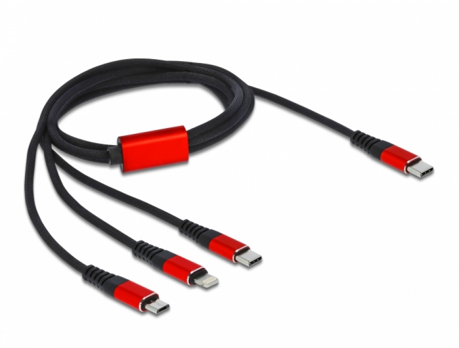 Imagine Cablu de incarcare USB 3 in 1 USB-C la Lightning / Micro USB / USB-C T-T 1m, Delock 86711