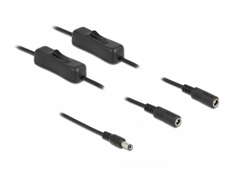 Imagine Cablu de alimentare DC 5.5 x 2.1 mm la 2 x DC 5.5 x 2.1 mm T-M cu switch On/Off 1m, Delock 86794