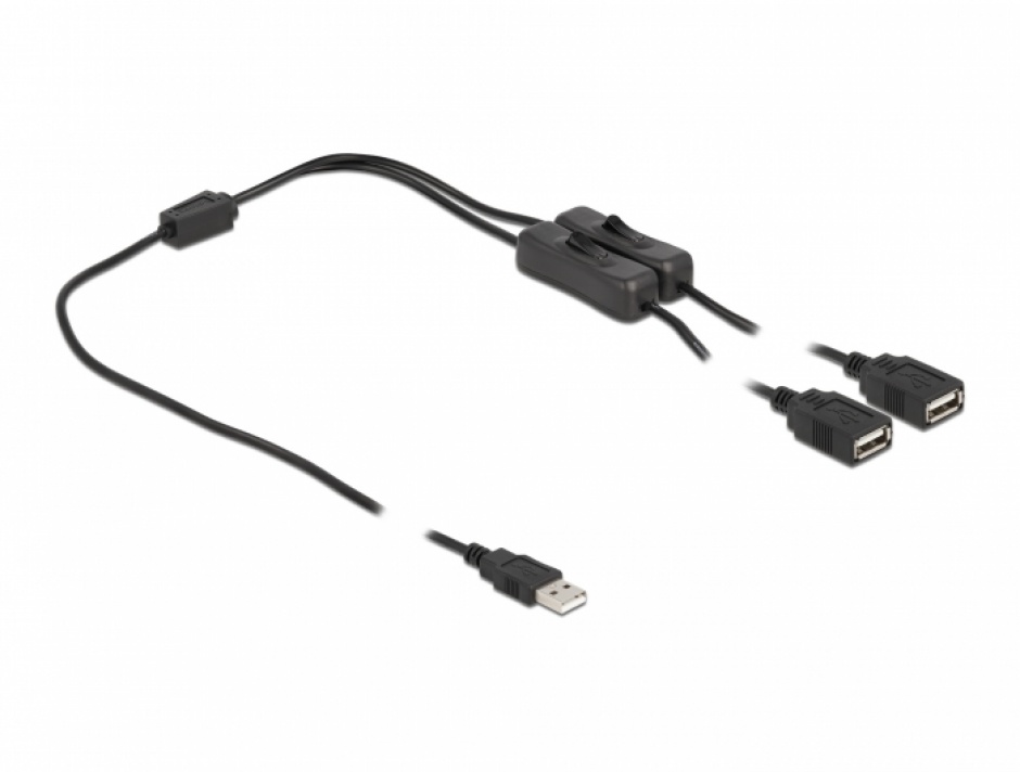 Imagine Cablu de alimentare USB-A la 2 x USB-A T-M cu switch On/Off 1m, Delock 86803