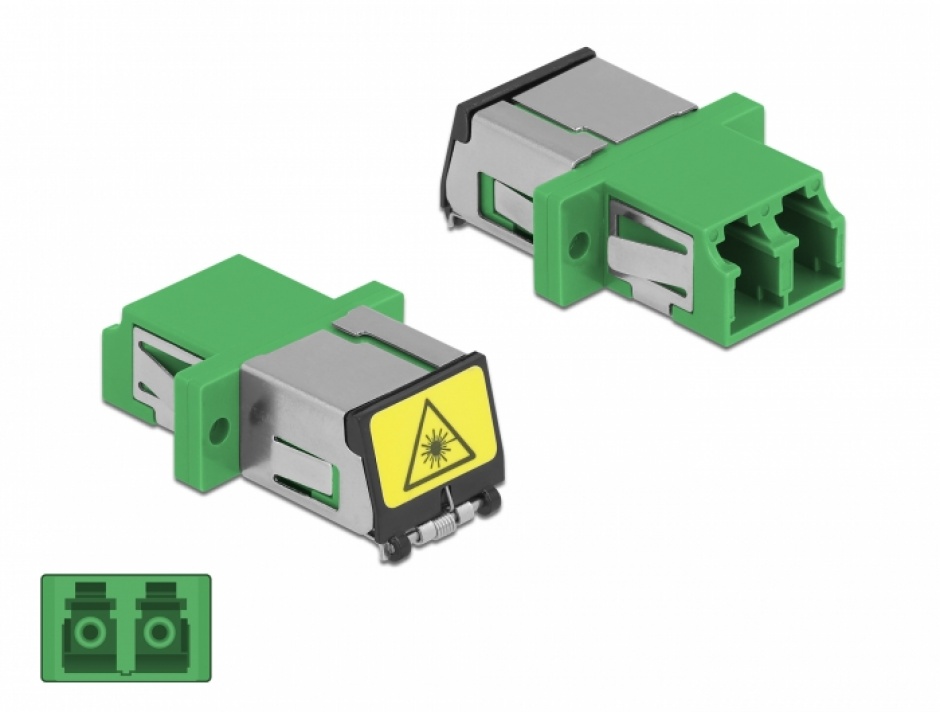 Imagine Cupla fibra optica cu protectie laser LC Duplex Single-mode M-M Verde, Delock 86897