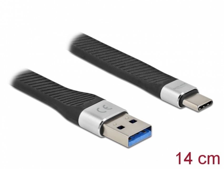 Imagine Cablu USB 3.2 Gen1-A la type C FPC Flat Ribbon PD 3A 14cm, Delock 86938