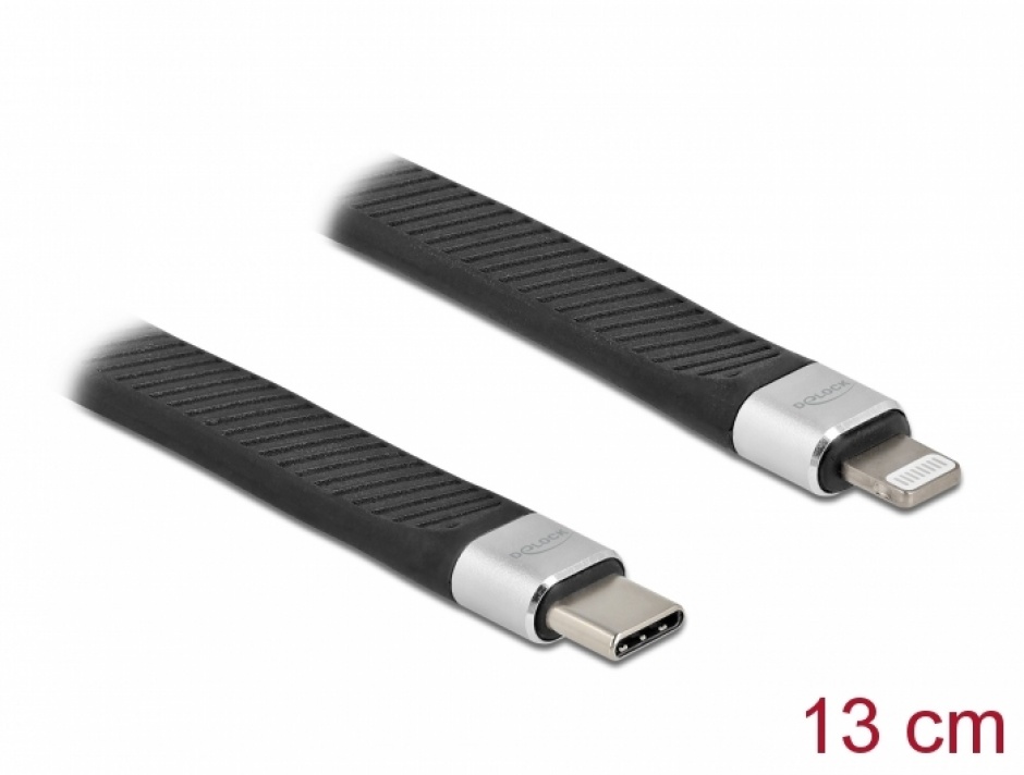 Imagine Cablu FPC Flat de date si incarcare USB Type-C la Lightning (iPhone, iPad, iPod), Delock 86941