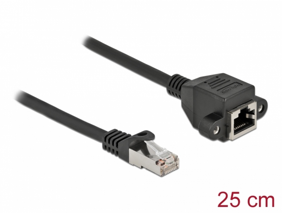 Imagine Cablu prelungitor retea RJ45 S/FTP Cat.6A 0.25m Negru, Delock 86998