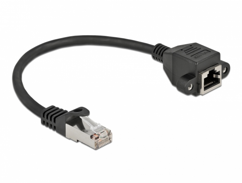 Imagine Cablu prelungitor retea RJ45 S/FTP Cat.6A 0.25m Negru, Delock 86998