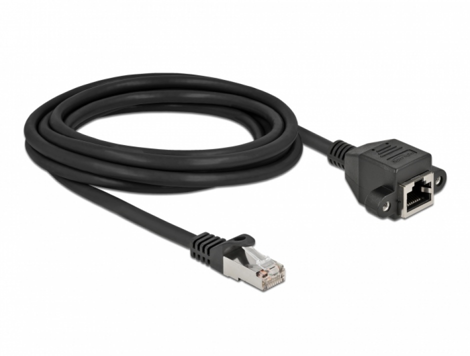 Imagine Cablu prelungitor retea RJ45 S/FTP Cat.6A 3m Negru, Delock 87003