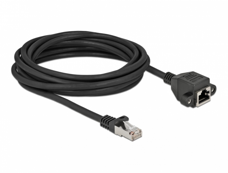 Imagine Cablu prelungitor retea RJ45 S/FTP Cat.6A 5m Negru, Delock 87005