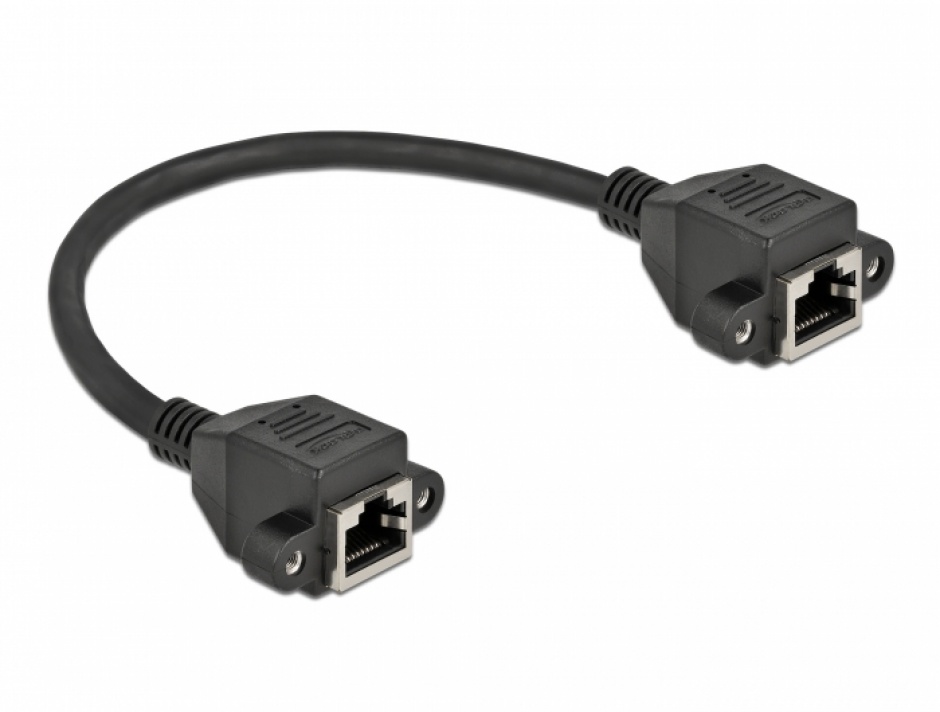 Imagine Cablu prelungitor retea RJ45 M-M S/FTP Cat.6A 0.25m Negru, Delock 87006