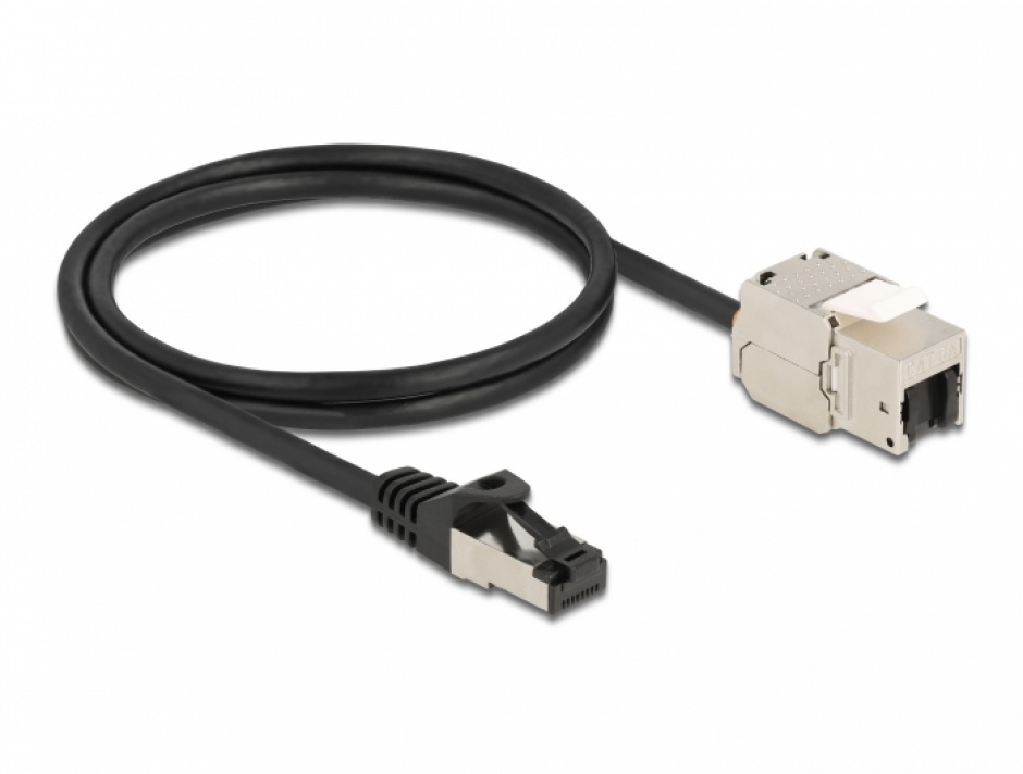 Imagine Cablu prelungitor retea RJ45 S/FTP Cat.6A 1m Negru, Delock 87027