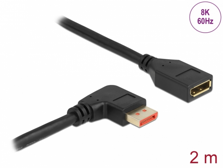 Imagine Cablu prelungitor Displayport 8K60Hz/4K240Hz HDR unghi dreapta/drept T-M 2m, Delock 87078