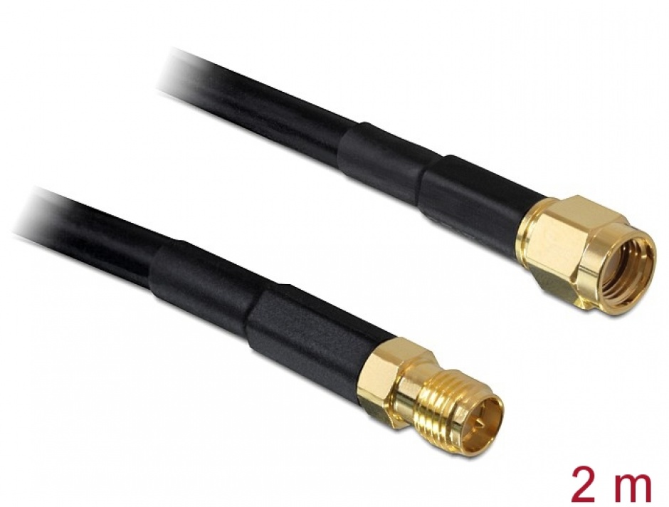 Imagine Cablu prelungitor RP-SMA T-M CFD/RF200 Low Loss 2m, Delock 88430
