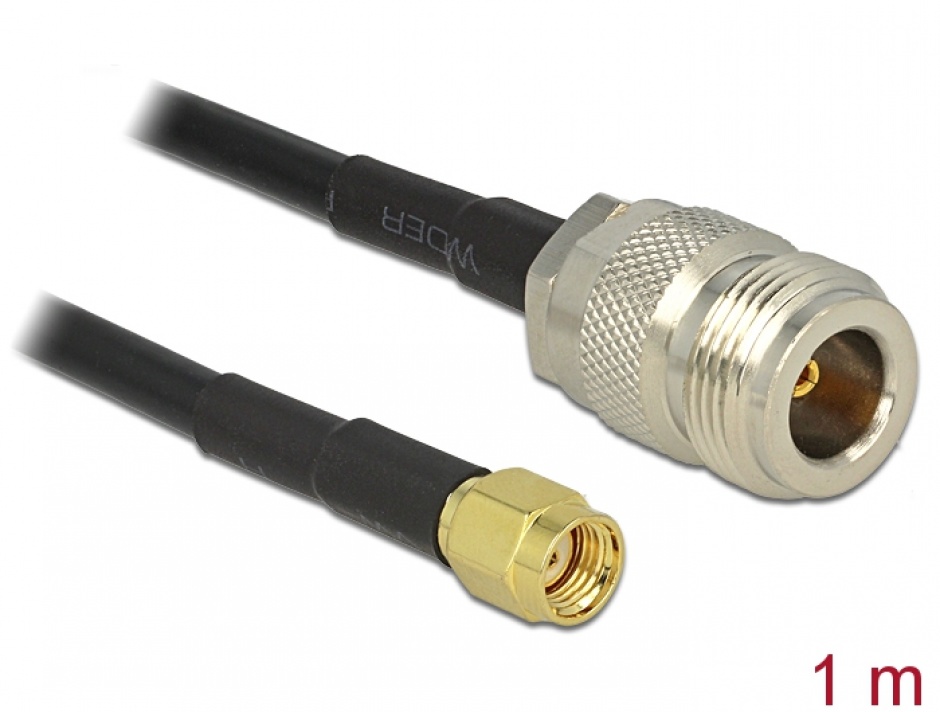 Imagine Cablu RP-SMA plug la N jack LMR195 1m, Delock 88684