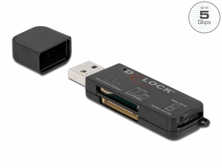Imagine Cititor de carduri USB 3.2-A Gen1 pentru SD/Micro SD/MS, Delock  91757