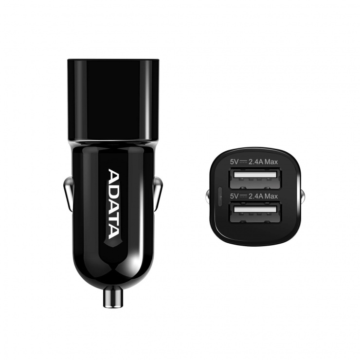 Imagine Incarcator auto 2 x USB 2.4A, A-DATA ACV0172-CBK