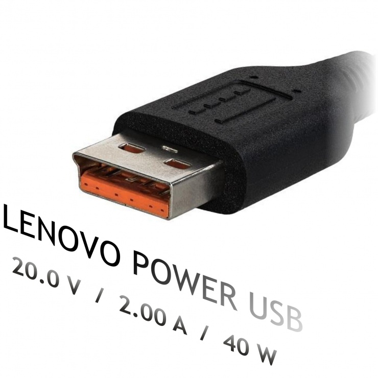 Imagine Incarcator priza pentru notebook Lenovo Power USB 20V / 2.0A 40W 1.2m, AK-ND-59