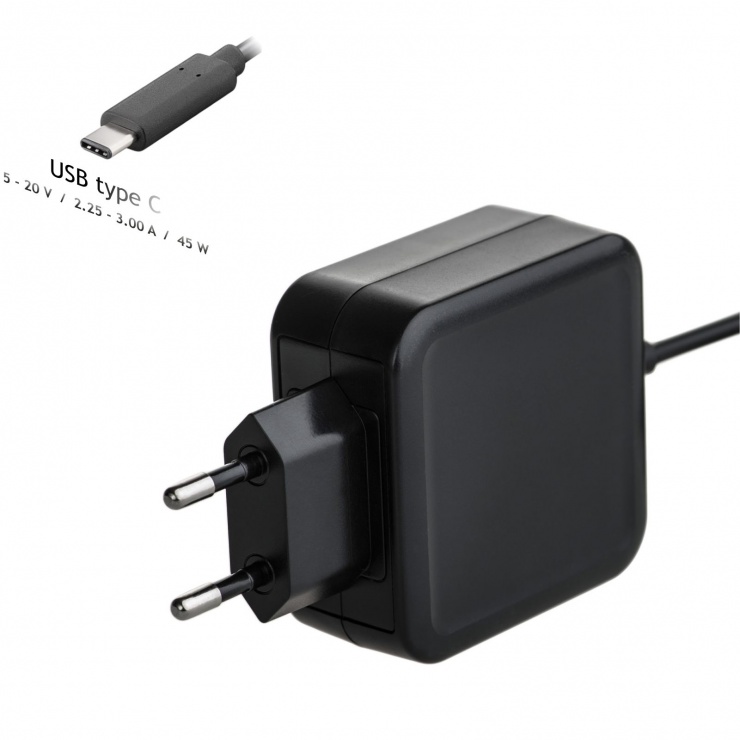 Imagine Incarcator priza pentru notebook USB type C 5-20V / 2.25-3A 45W 1.2m, AK-ND-60