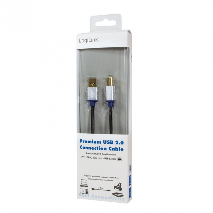 Imagine Cablu USB 2.0 pentru imprimanta la USB-B T-T 1.5m, Logilink BUAB215