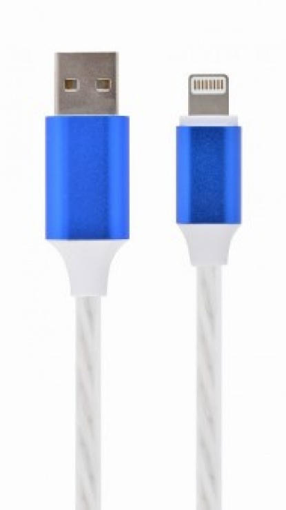 Imagine Cablu USB la iPhone Lightning LED light effect 1m. Gembird CC-USB-8PLED-1M-blue